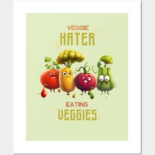 Veggie Hater Eating Veggies Posters and Art